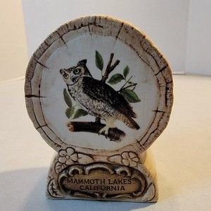 Treasure Craft Souvenir Ceramic Owl Coin Bank Mammoth Lakes CA Tree Log